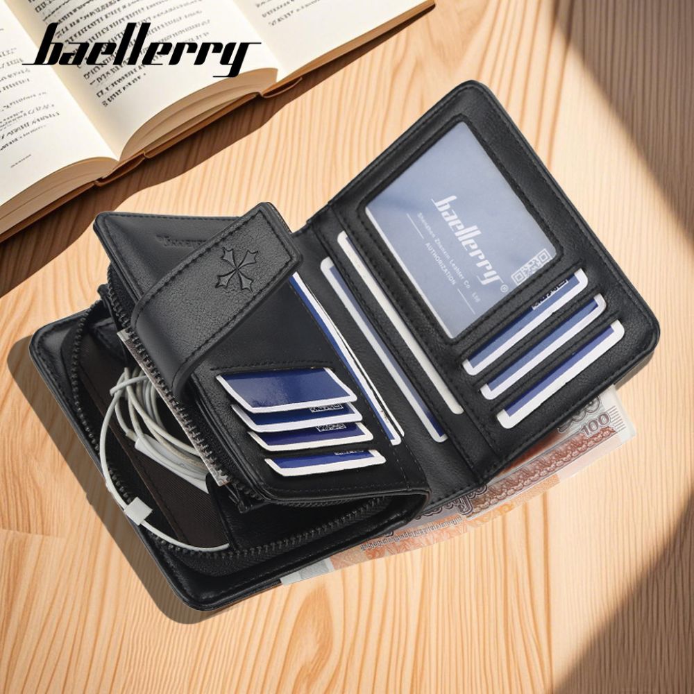 Neue Herrenbrieftasche, Herren-Premium-Geschäftsbrieftasche, vertikale Brieftasche aus PU, Brieftasche mit Reißverschluss, kleine Brieftasche, Herren-Lederbrieftasche
