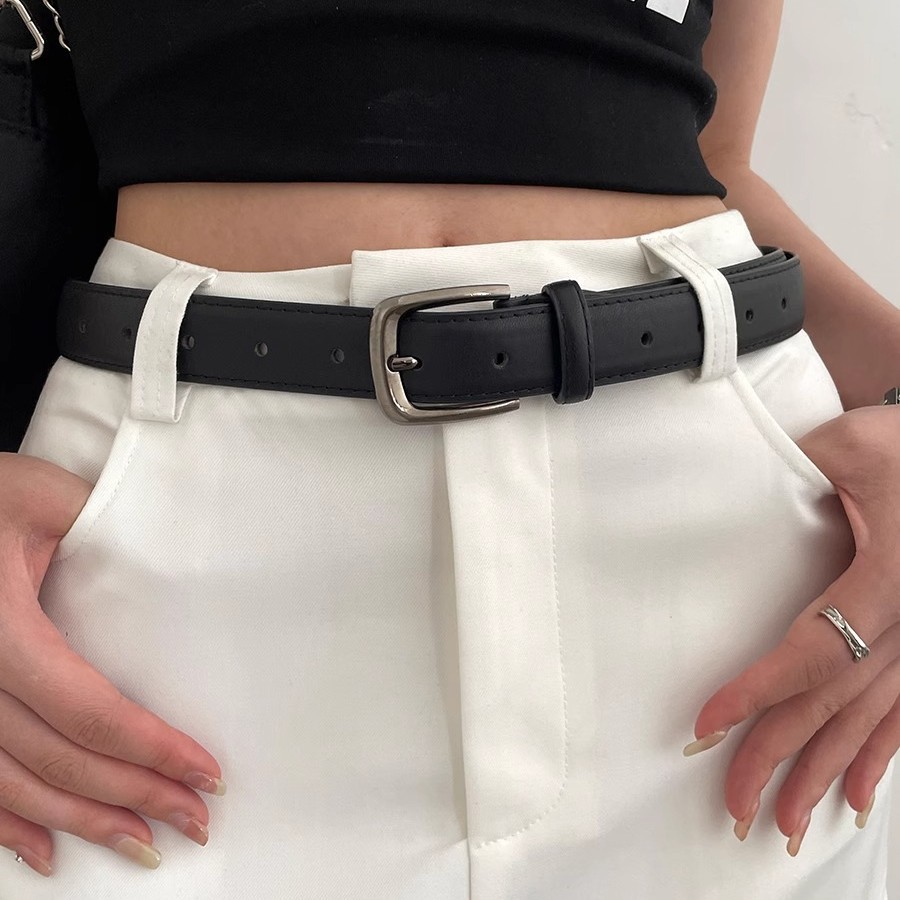 Men's belt, Korean style, student fashion, youth, Hong Kong style, simple, versatile, personalized, casual, women's black thin belt