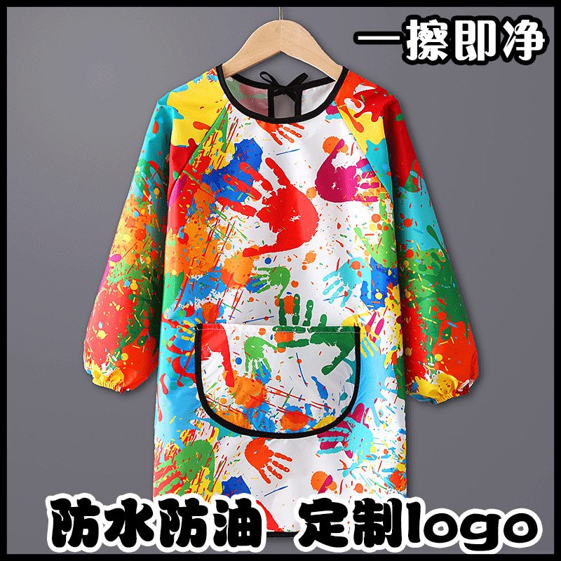 Waterproof Long-Sleeve Children's Painting Smock, Back-Opening