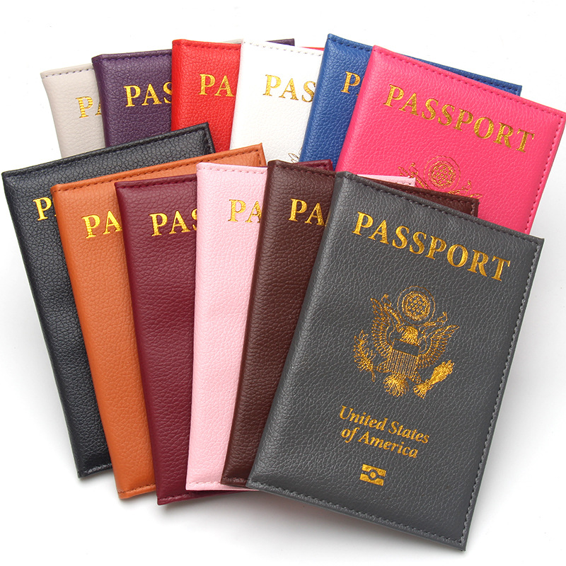 Slim US passport holder, leather, portable, lychee texture, travel
