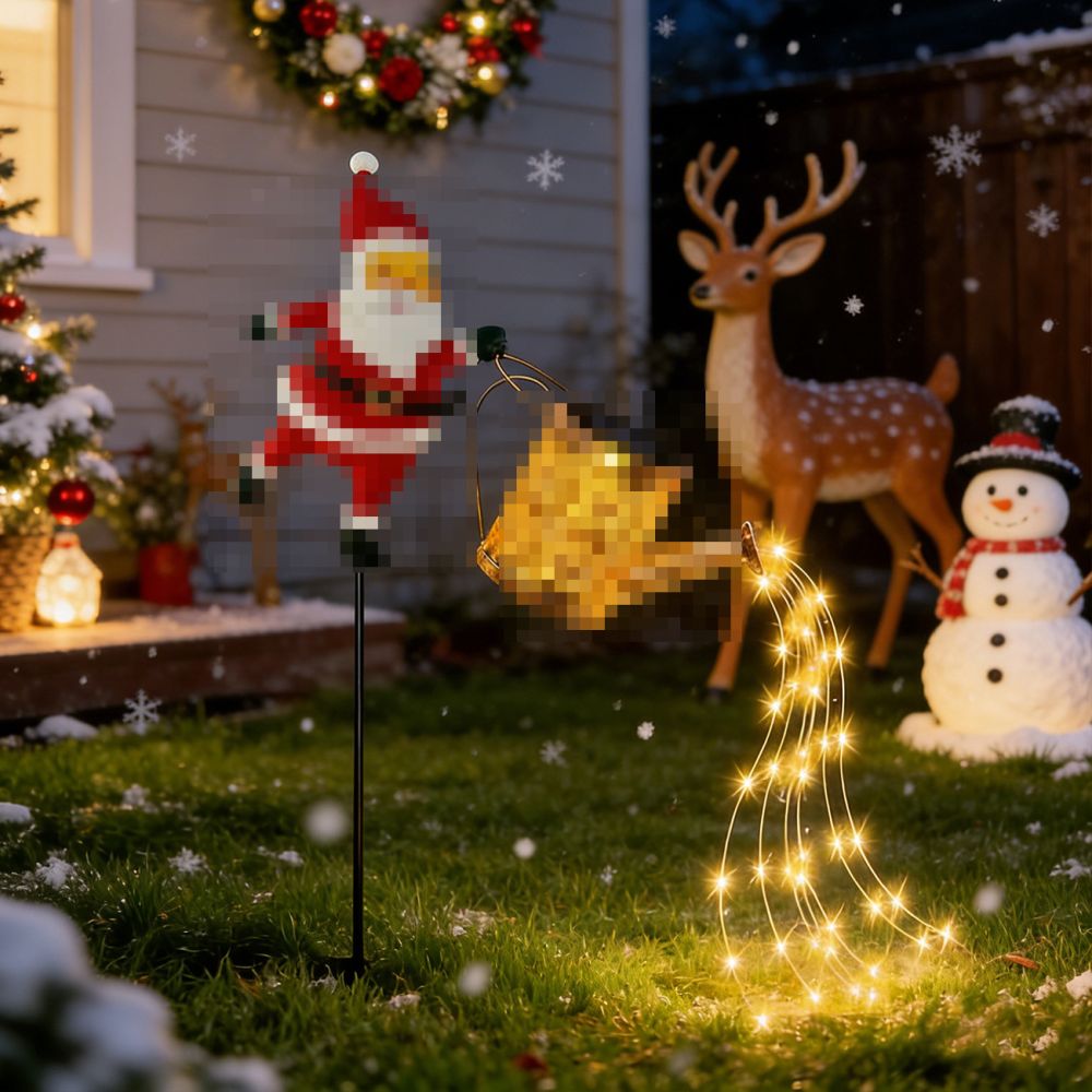 Wrought Iron Santa Claus Kettle Solar Garden Lamp