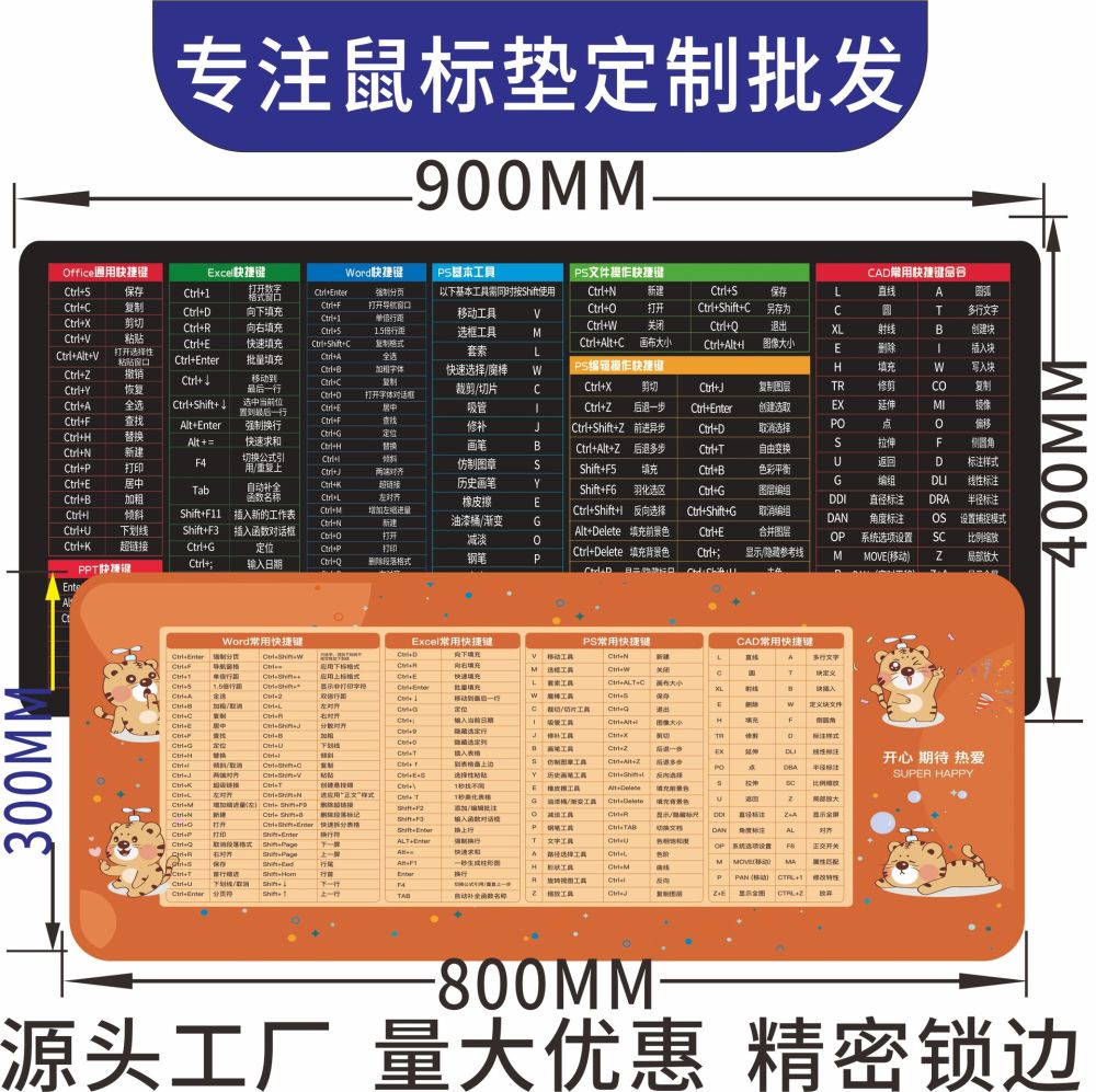 鼠标垫定制跨境电商密锁边彩色大号加厚卡通快捷键桌垫游戏鼠标垫 - 1