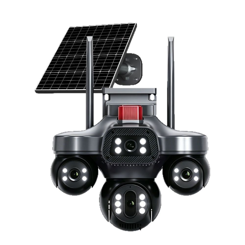 V380 solar-powered surveillance camera, triple lens, night vision
