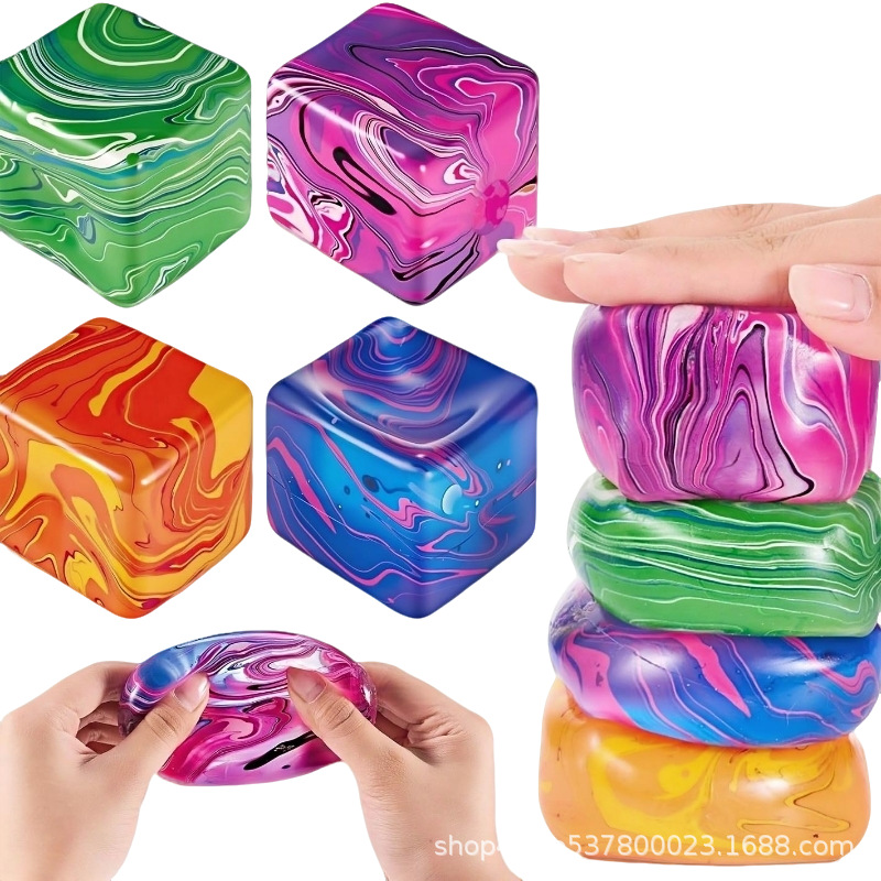 Cross-border Needoh Style Marble Ice Cube Stress Relief Fidget Toy Cube Block Maltose Squeeze Factory - 1