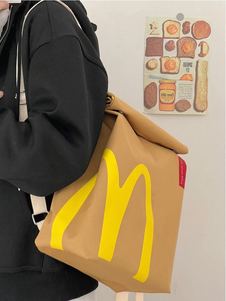 New Style Bag Internet Celebrity McDonald's Large Capacity Backpack Casual Daypack Hamburger Paper Bag Bag Student Class Bag