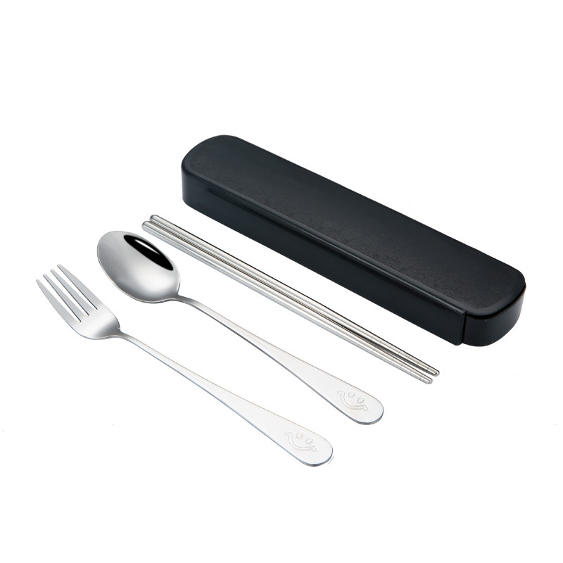Besteckset, komplettes Set aus Edelstahl-Löffel und Essstäbchen, tragbares Besteckset, Essstäbchen und Löffel, dreiteiliges Messer- und Gabelset - 5