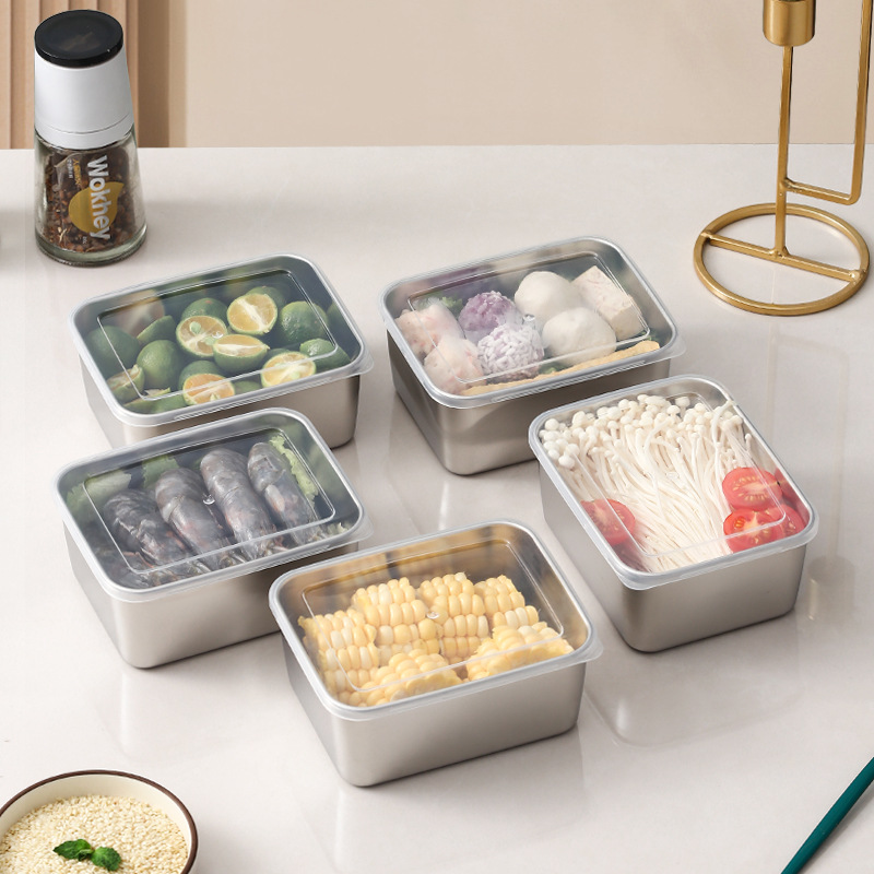 Stainless Steel Vegetable Storage Box, Sealed Lunch Box, Refrigerator Food and Fruit Lunch Container Square Box - 3