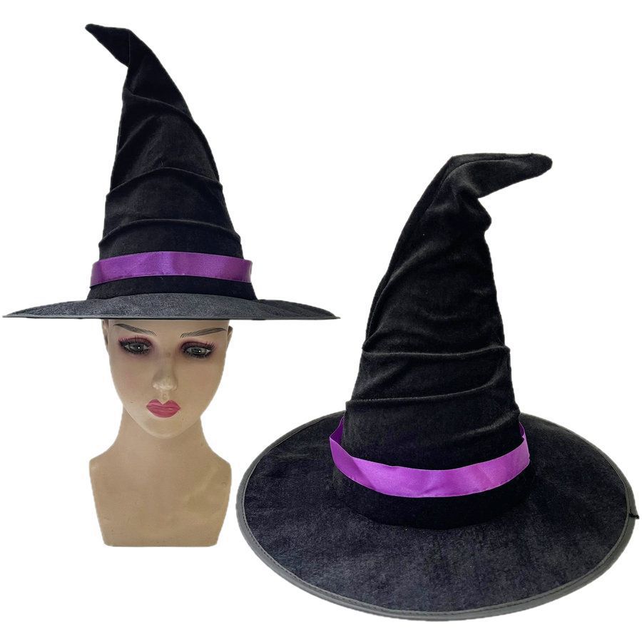 Halloween Witch Hat Black Velvet Witch Hat Wizard Headpiece Magician Witch Cap Party Hat Headwear