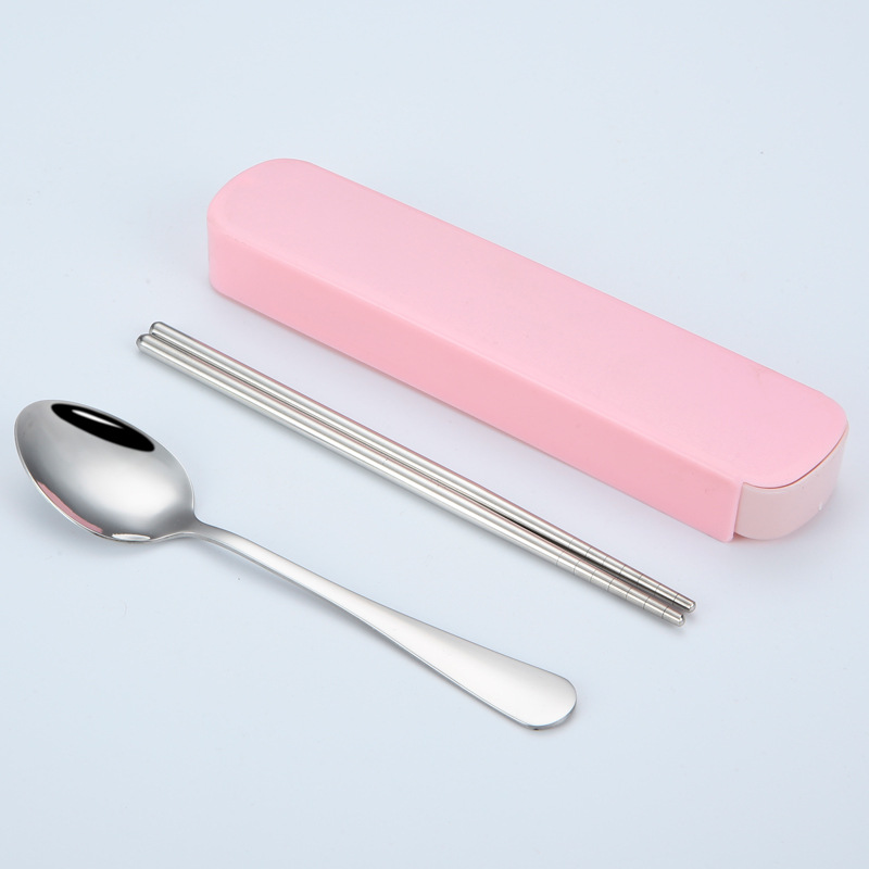 Besteckset, komplettes Set aus Edelstahl-Löffel und Essstäbchen, tragbares Besteckset, Essstäbchen und Löffel, dreiteiliges Messer- und Gabelset - 12