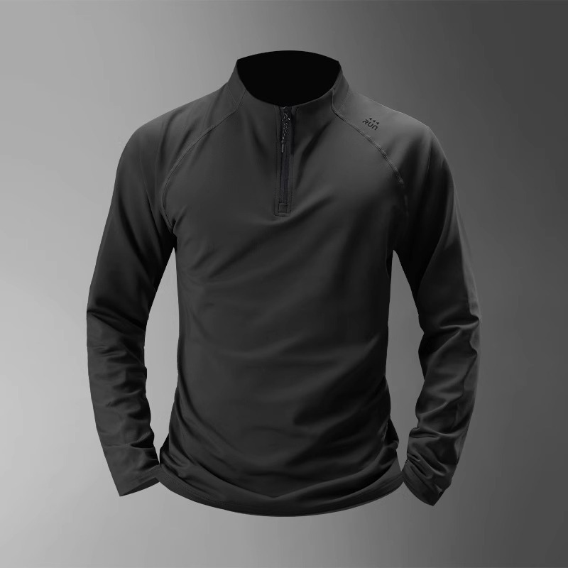 Herren langärmliges Sport-Shirt, schnelltrocknend, Halbreißverschluss