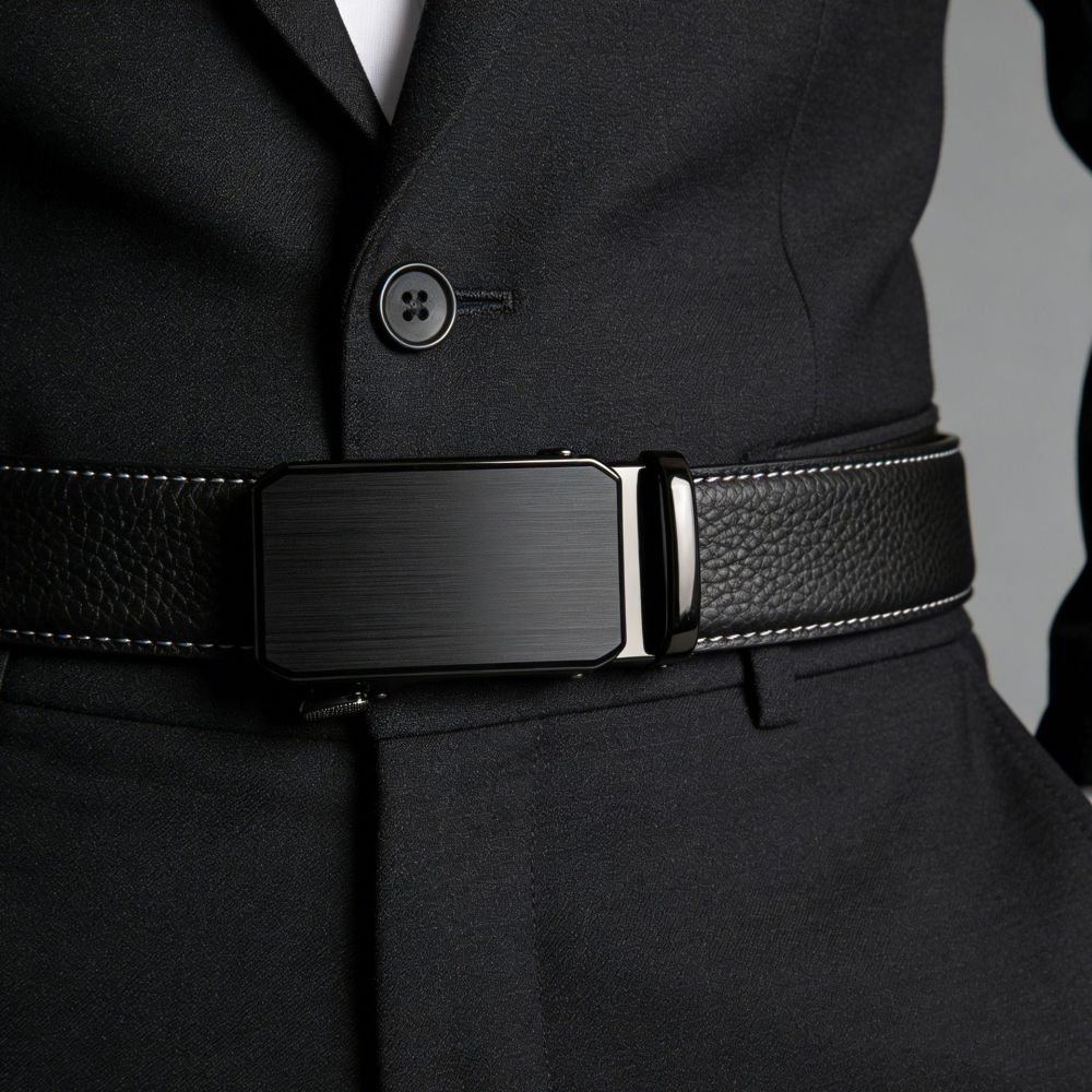 Men's leather belt automatic buckle lychee texture scratch-resistant