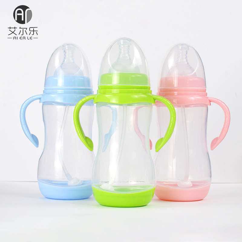 Anti-Kolik Baby-Trinkflasche mit Strohhalm, abnehmbar, PP, auslaufsicher