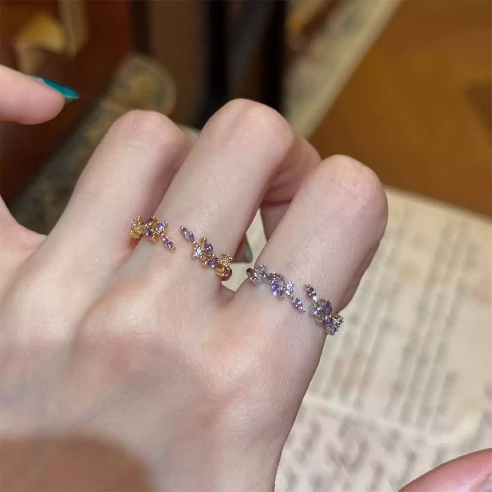 Vintage purple zircon ring with branch leaf design for women - 1