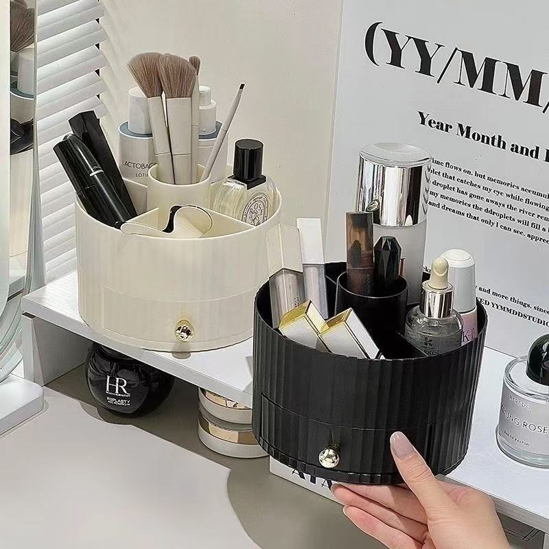 Rotating cosmetics storage box, desktop makeup organizer with drawer - 1