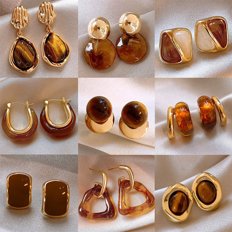 Tiger eye stone earrings, retro style