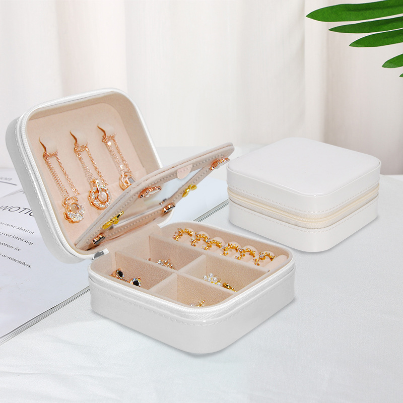 Schmuckkästchen einfacher Spiegelstil PU Schmuckkästchen tragbarer Reiseschmuckkästchen Ohrringe Halskette Aufbewahrungsbox verkaufsbereit - 7