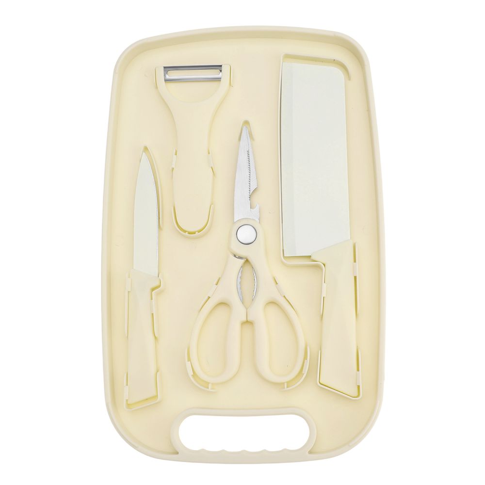 Wheat straw cutting board 5-piece set home fruit cutting board kitchen knife scissors combination set multifunctional storage cutting board set - 8