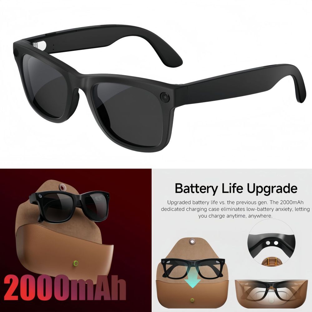 Leather Case Charging Case AI Assistant Smart Glasses HD5ULTRA Photo Video Recording 800W Real-time Translation WiFi