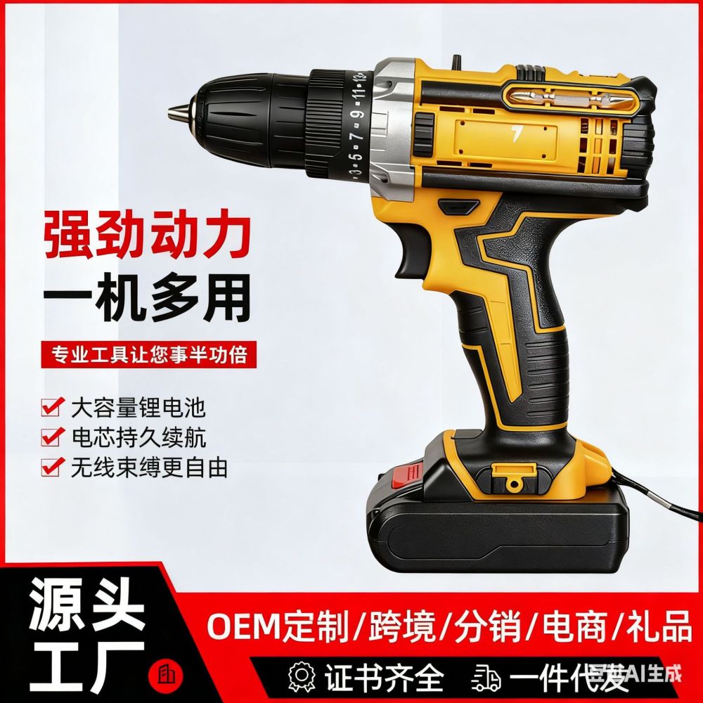Rechargeable lithium electric drill with impact function and screwdriver set