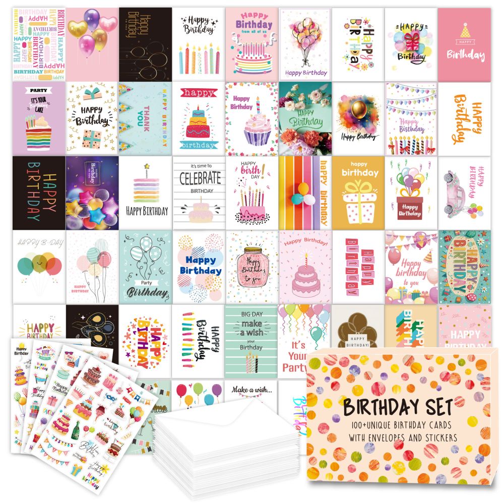 Birthday Card Set, 100 Pieces with DIY Envelopes