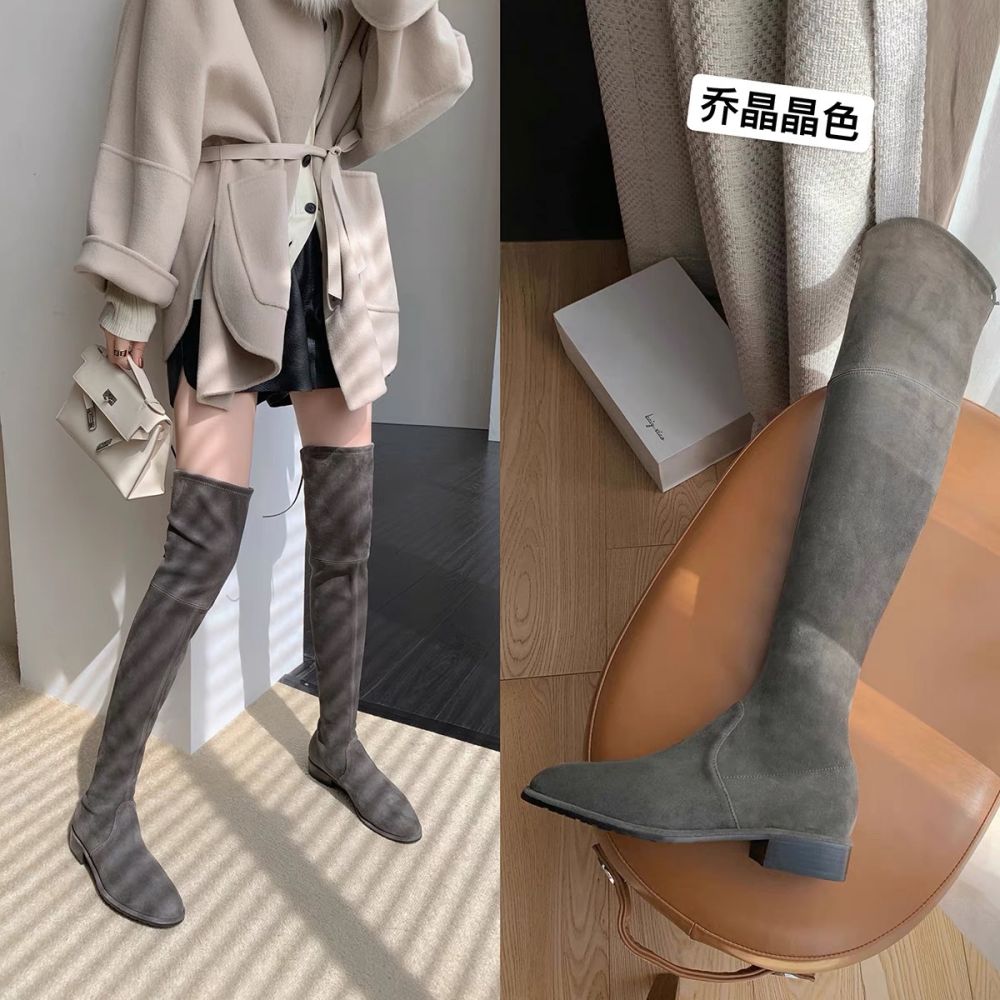 Damen-Reiterstiefel, gefüttert, Blockabsatz, elastisch, overknee