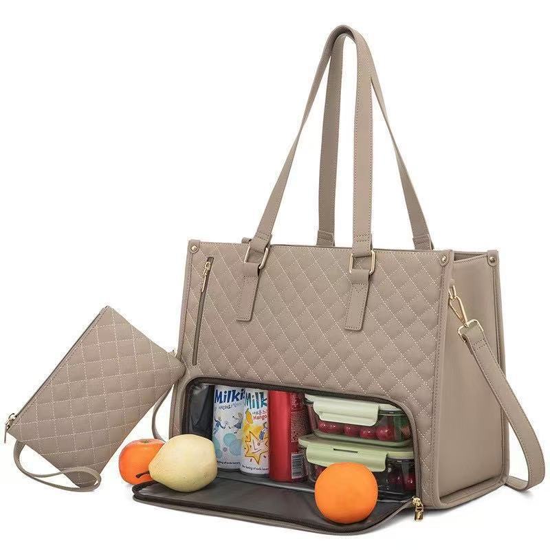 In Stock New 2-in-1 Handbag Lunch Bag Combo Set Large Tote Bag Insulated Lunch Box Women's Shoulder Computer Bag - 8