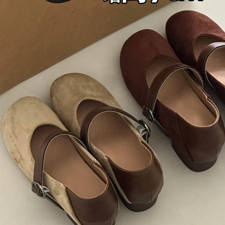 Sheepskin Version ~ Petite Women's 7CM Hidden Heel Mary Jane Shoes 2025 New Style French Single Strap Chunky Heel Single Shoes for Women