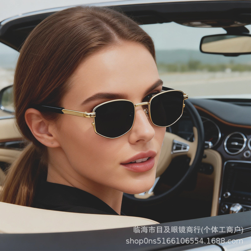 Neue grenzüberschreitende Damen-Sonnenbrille aus Metall mit polygonaler Form, UV-Schutz, individueller trendiger Stil, Sonnenbrille 2026, Designer-Brille