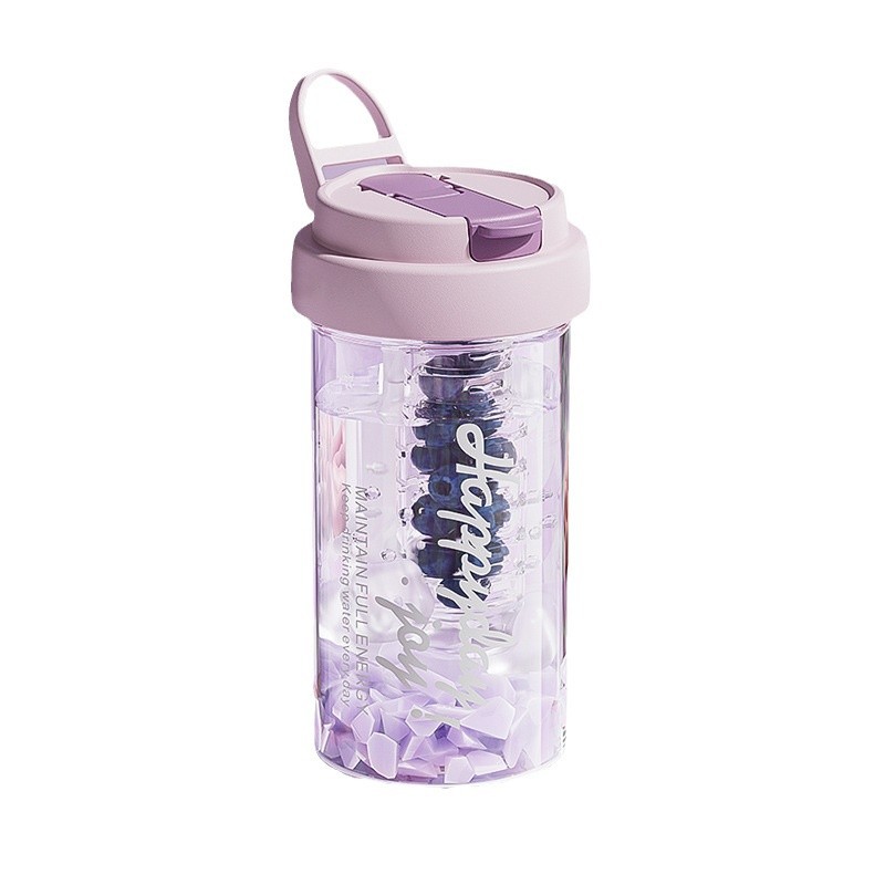 Hochansichtiger Tee- und Wasser-Trennbecher für Bubble Tea mit Teefilter und Deckel, tragbare Kunststoffstudententasse mit Strohhalm - 5