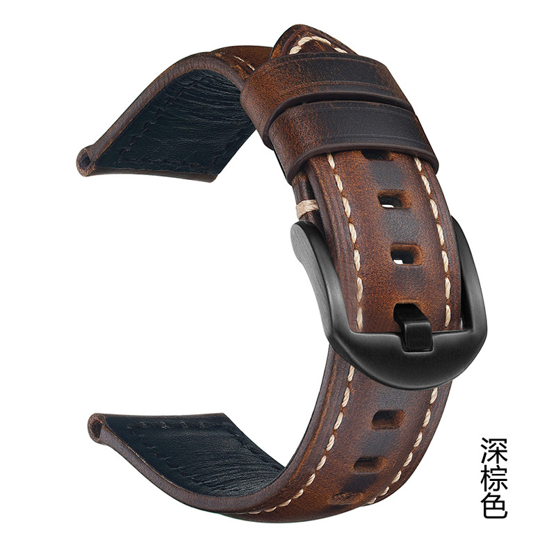 Handmade Vintage Genuine Leather Watch Strap, Oil-Waxed, 18-26 mm