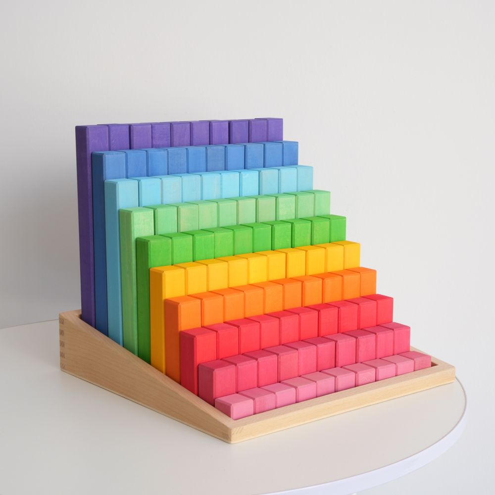 INS-Stil Regenbogen-Stapelbausteine mit großer Treppe, gefärbt im Farbverlauf, zum Stapeln in die Höhe, Farben- und Mengenerkennung, Lernspielzeug für Kindergarten und frühkindliche Förderung, Hersteller Großhandel