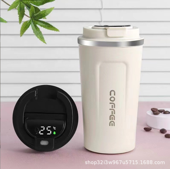 Cross-border stainless steel thermos cup, double-wall vacuum flip-top coffee cup, smart temperature indicator, high-end dual car water bottle - 13