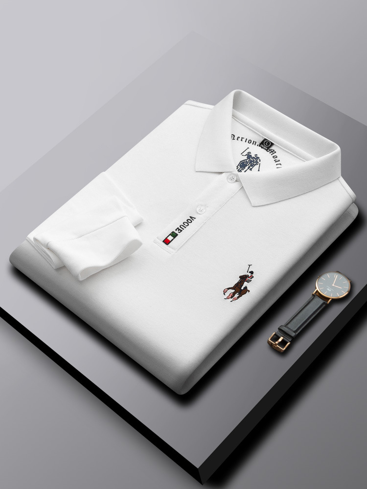 Men's Long Sleeve Pure Cotton Embroidered Polo Shirt