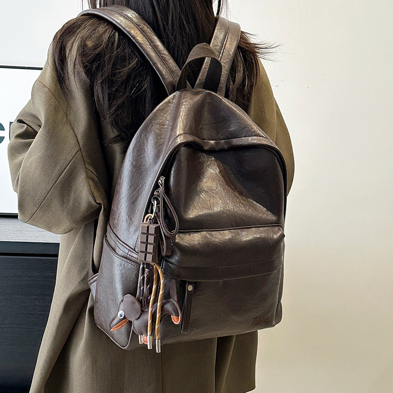 Retro Minimalist Premium-Feel Large-Capacity Backpack New Fashionable Casual Versatile Commuter Laptop Bag Double-Shoulder Backpack