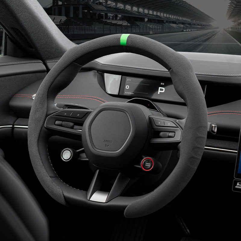 Rams 5D Suede Steering Wheel Cover, Universal O-Type and D-Type, Non-Slip and Sweat-Absorb