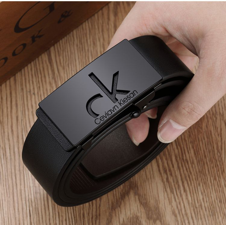 Best-Selling Men's Genuine Leather Automatic Buckle Belt, Toothless Design, Business Casual Style for Middle-Aged and Young Men - 1