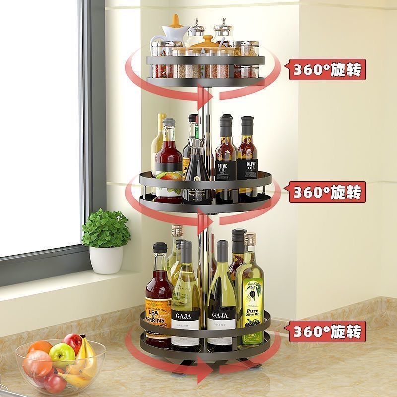Spice storage rack kitchen countertop space-saving multi-tier square round rotating spice bottle storage rack - 3