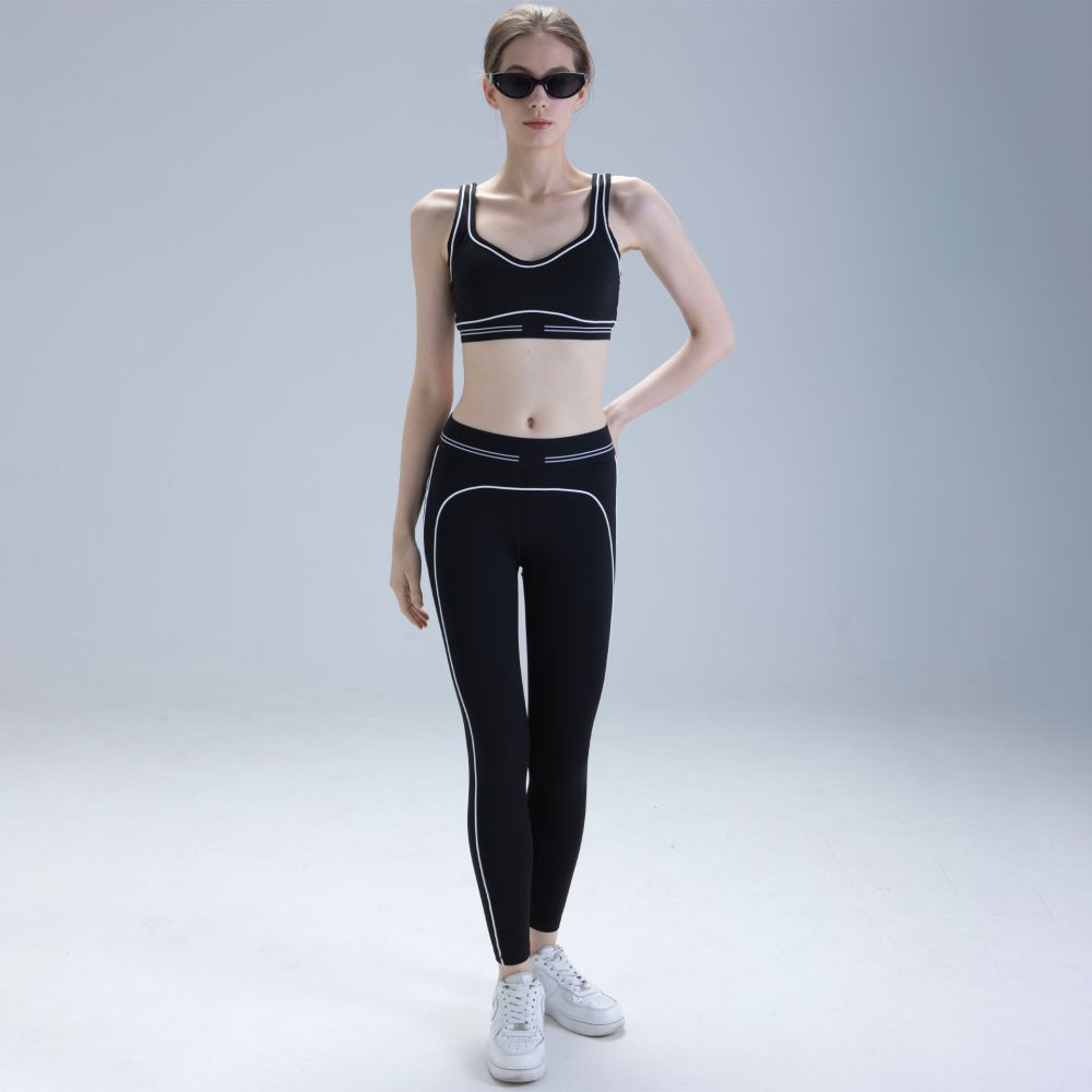 Amazon Cross-Border Contrast Color Outdoor Sports Set for Women, Integrated Shockproof Yoga Wear Pilates Set for Fitness