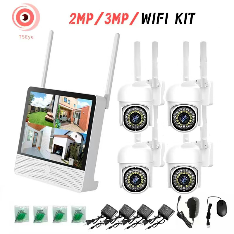 WiFi kit无线带显示屏室外高清夜视 NVR录像机无线监控套装