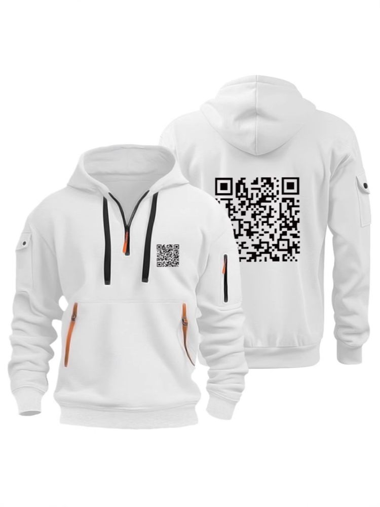 Трансграничный популярный дизайн QR-кода: новая мужская повседневная толстовка-куртка с капюшоном, флисовая толстовка на молнии