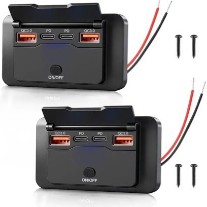 New Car Bus Modified Vehicle Charger Dual QC+ Dual PD Digital Voltmeter Push Button Switch