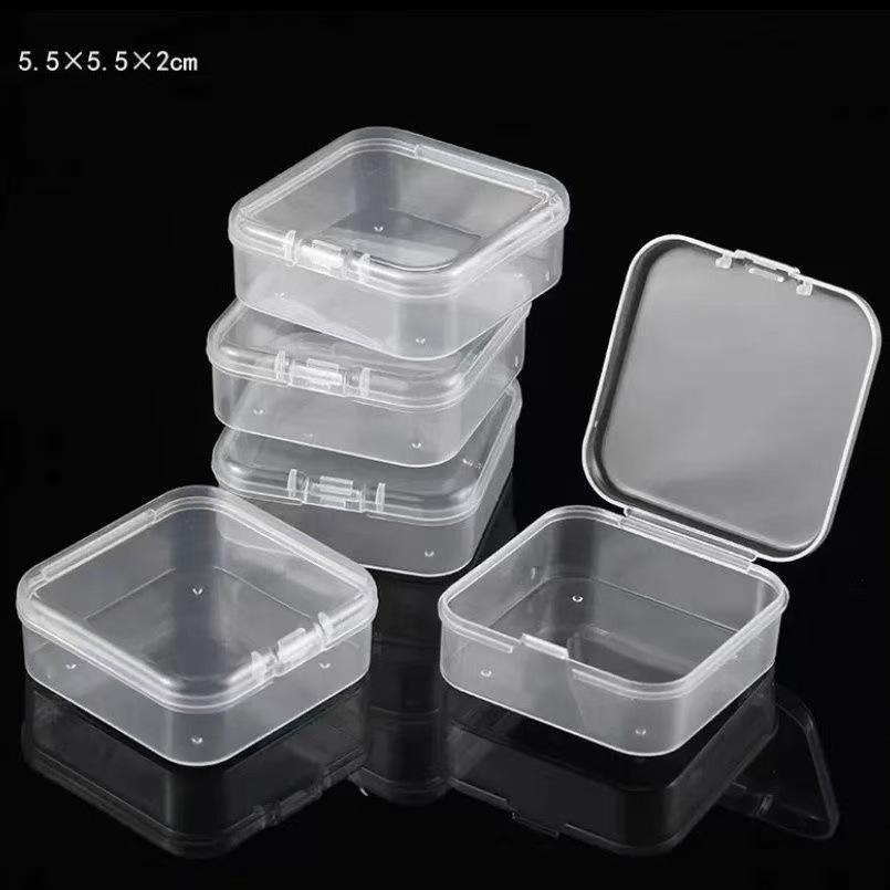 5,5cm Bügelperlen Box Quadrat PP Kunststoff halbdurchsichtig Verpackungsbox kleine Materialkiste mit Deckel Ersatzteile Schmuckschatulle