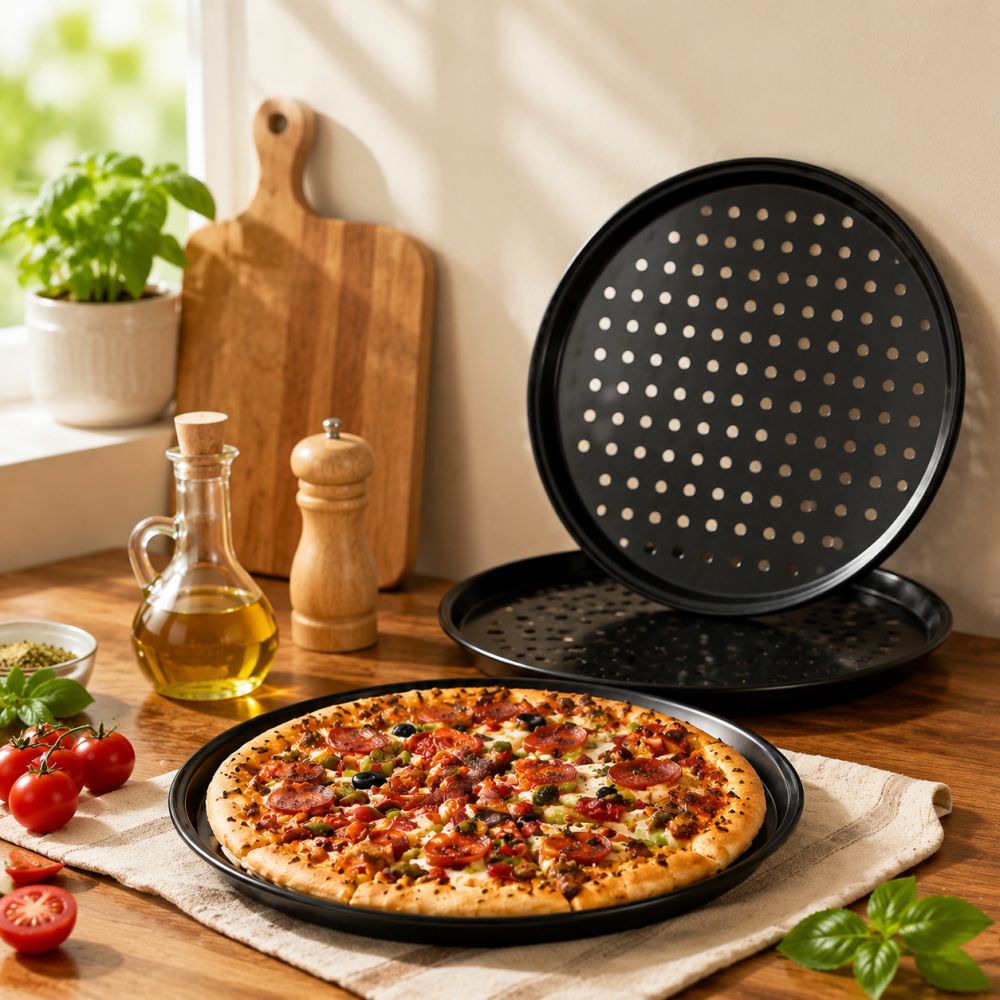 Runde Pizzaform aus Kohlenstoffstahl, antihaftbeschichtet