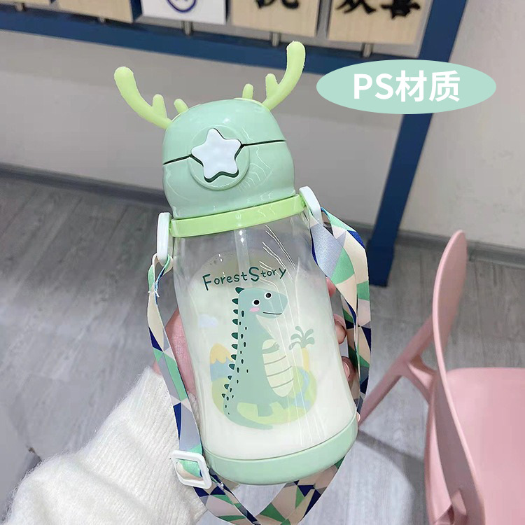 Kindertasse Exclusive großes Fassungsvermögen Hirschgeweih-Wasserflasche leichte Luxus Premium Studentensportbecher tragbar mit Strohhalm Kunststoffbecher - 7