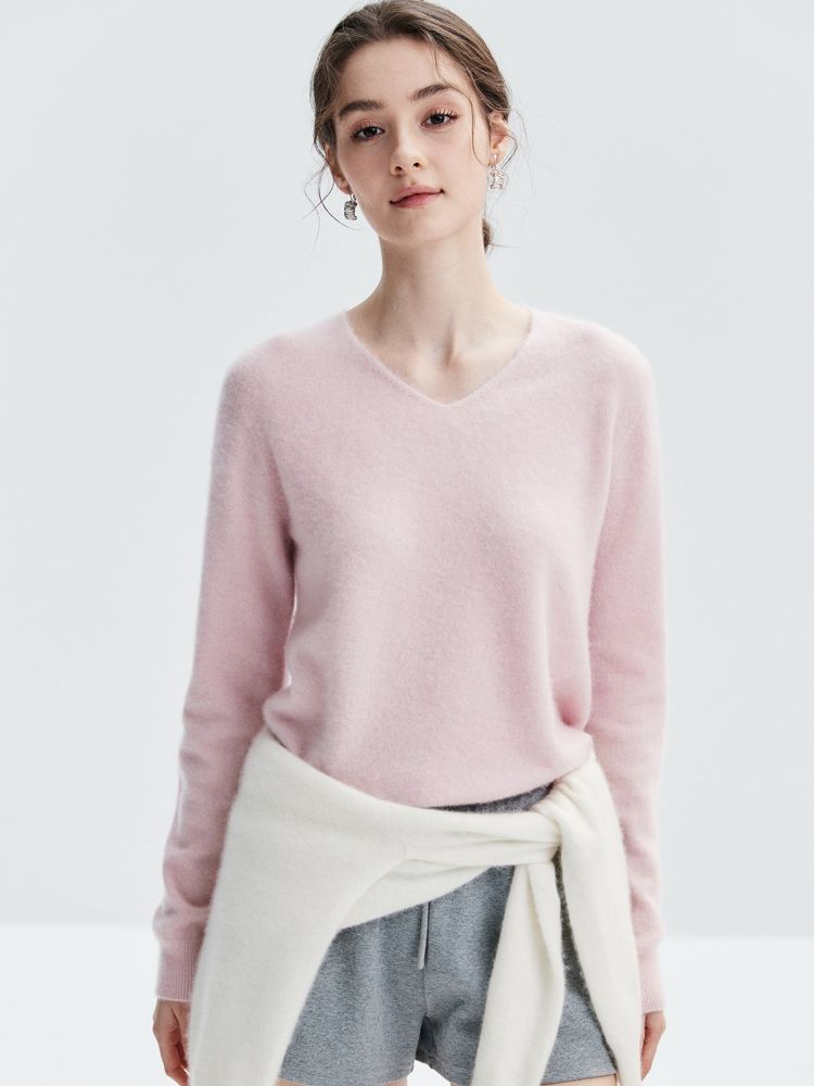 Konasy Autumn Winter New Style 100% Cashmere V-Neck Knitted Sweater Women's Loose Base Layer Pullover Versatile Top