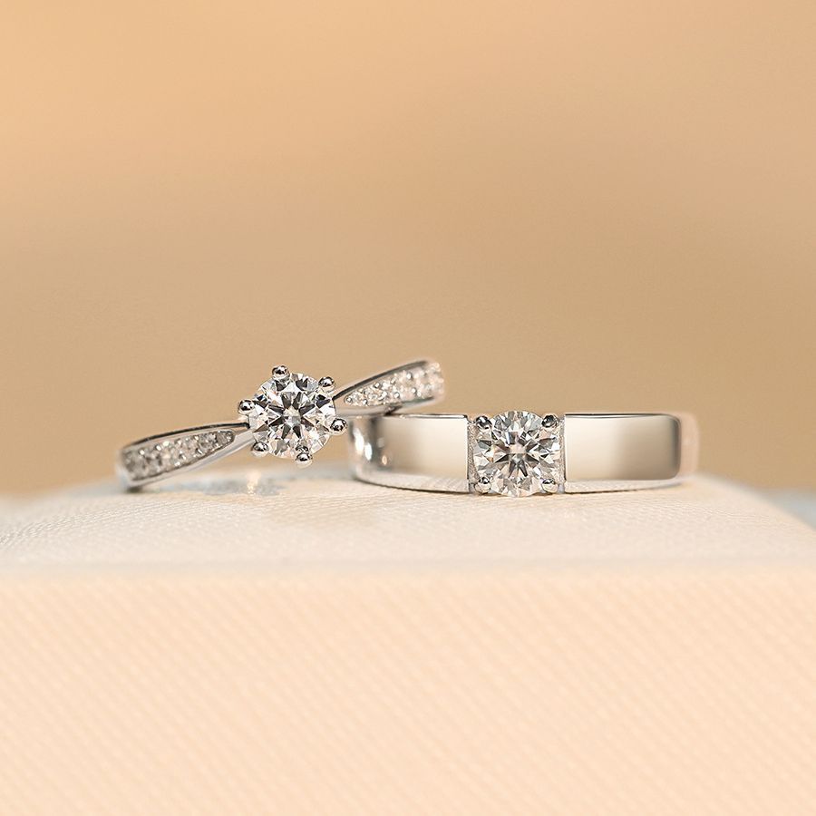 Hochkarbon-Diamantring, Paarring, versilbert - 1