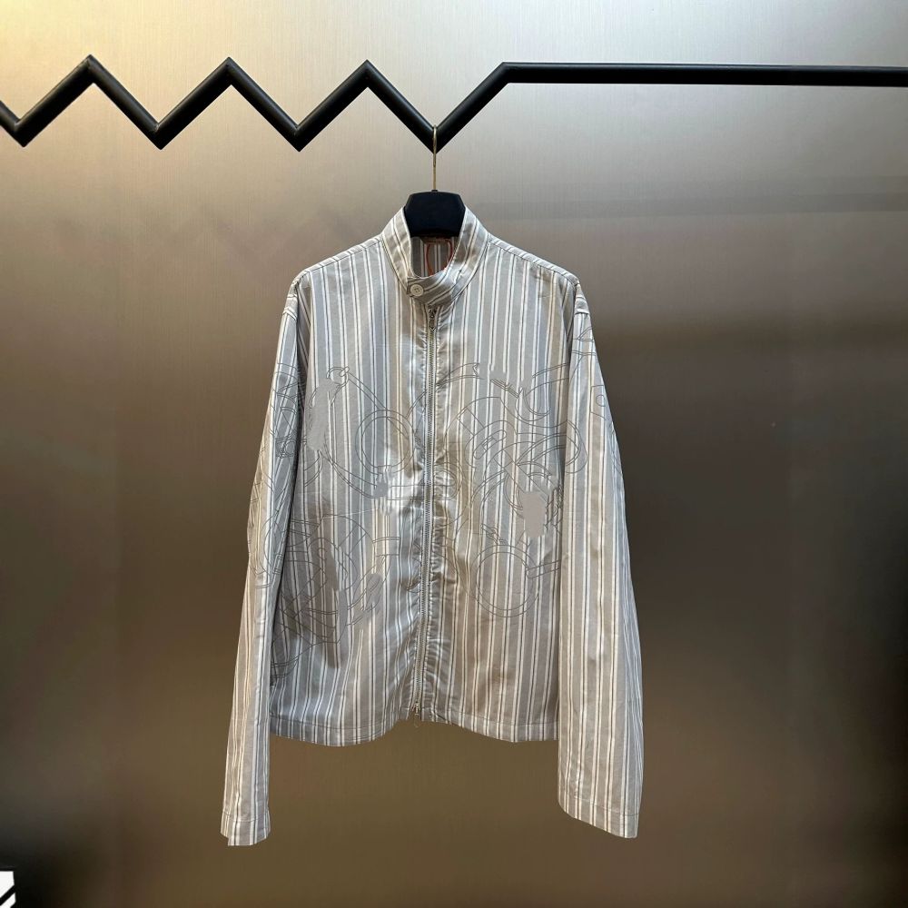 Оригинальное качество, подлинная бирка, в наличии, бренд H, 26SS, куртка-рубашка с принтом логотипа, полосатая, с воротником-стойкой, простая и универсальная