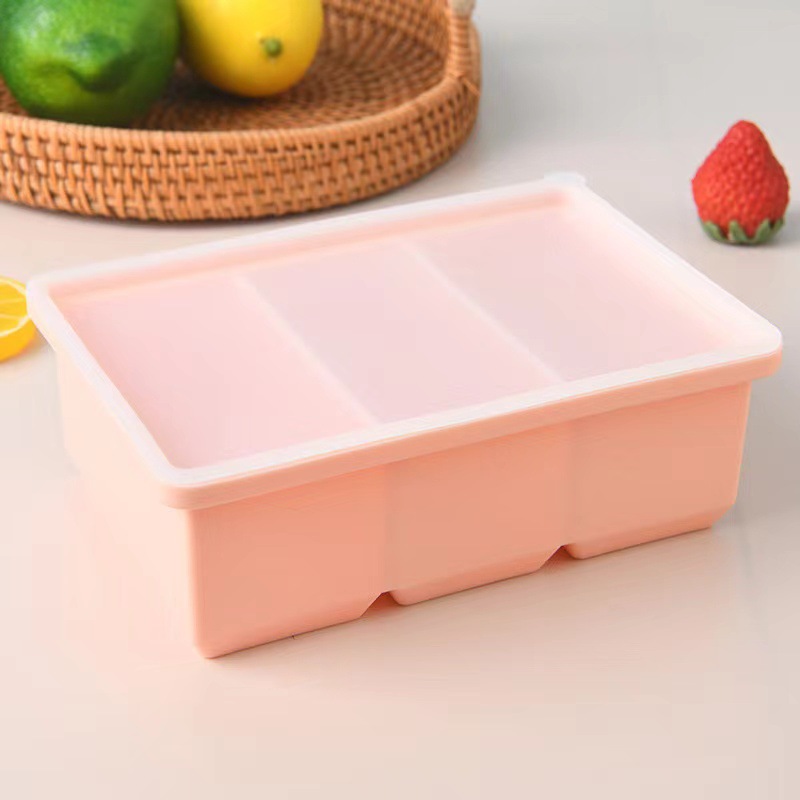Factory direct supply large size 3-hole silicone ice cube mold with lid DIY creative three-compartment ice mold snow kitchen ice making mold - 8