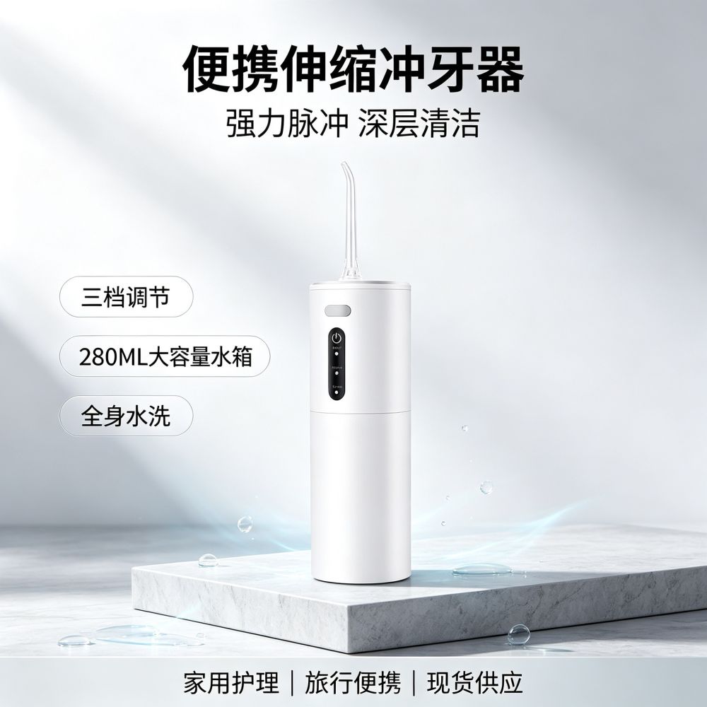伸缩便携脉冲冲牙器三档调压全身水洗家用正畸电动水牙线一件代发