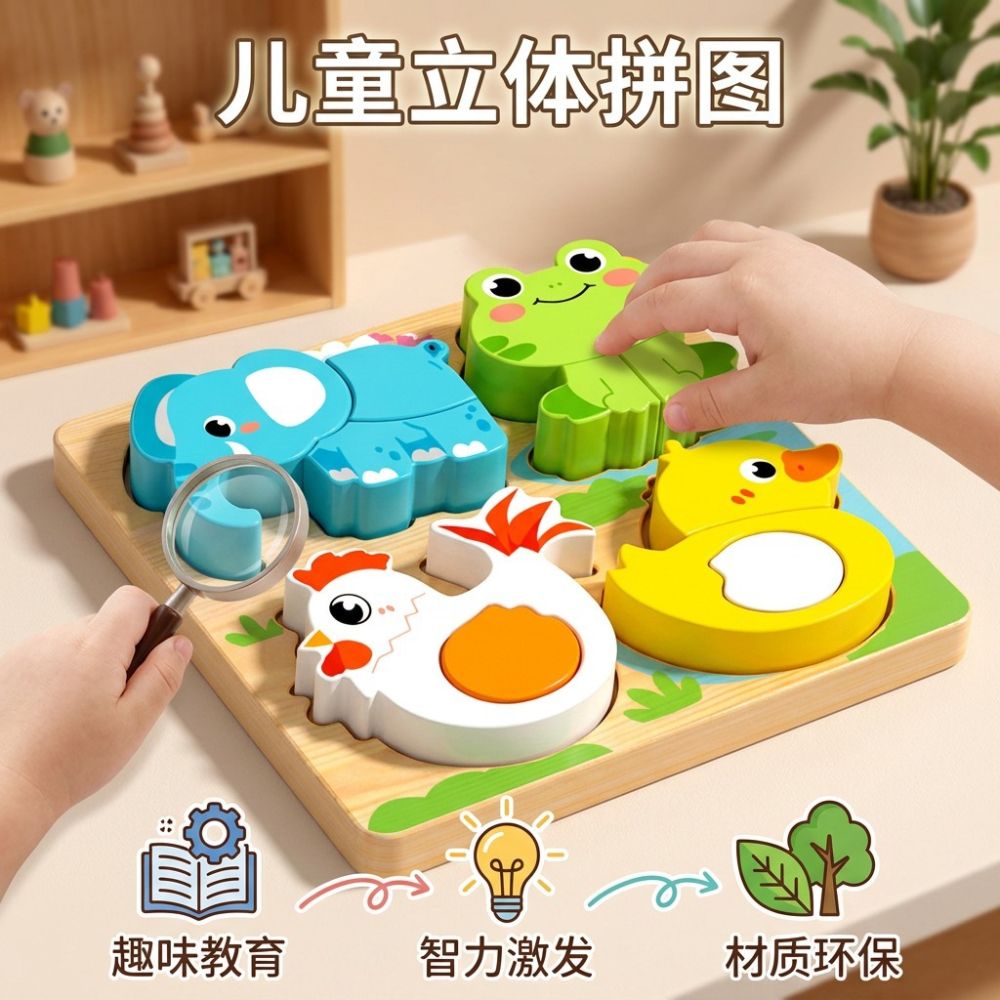 Montessori 3D-Holzpuzzle für Kinder 1-6 Jahre Frühlernspielzeug